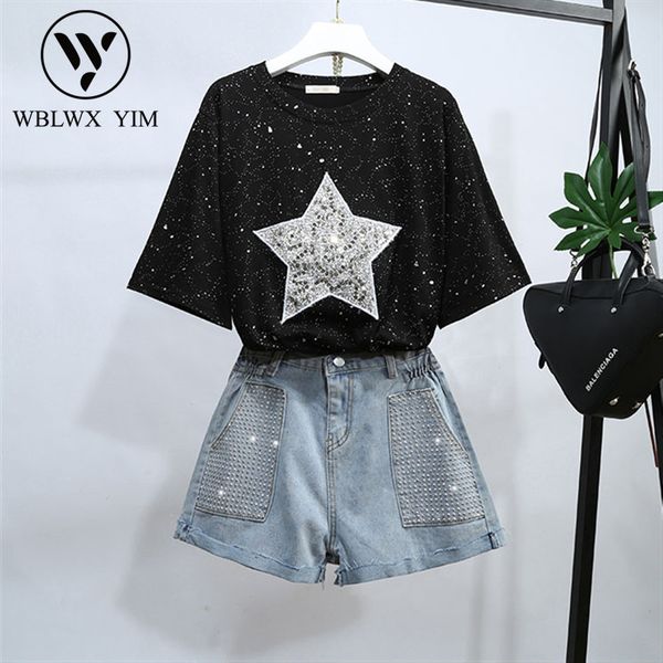 korean 2 piece set women fashion sequin short sleeve tshirt and high waist denim shorts two piece set female streetwear, White
korean 2 piece set women fashion sequin short sleeve tshirt and high waist denim shorts two piece set female streetwear, White