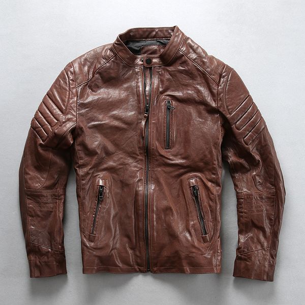 slim fit fashion genuine men sheepskin biker jacket with zippers stand collar real leather coat male, Black
slim fit fashion genuine men sheepskin biker jacket with zippers stand collar real leather coat male, Black