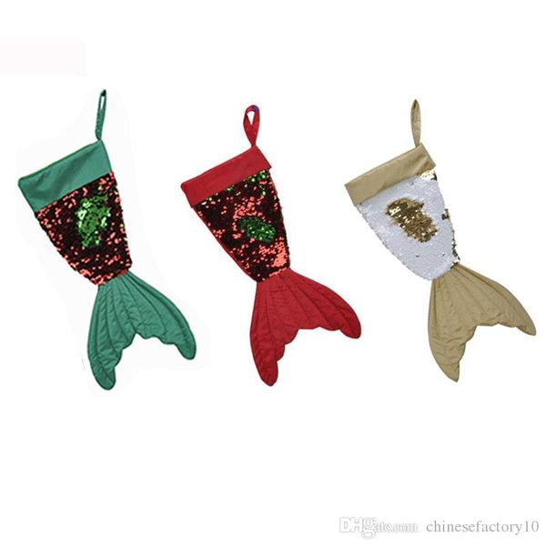 16 Inches Christmas Sequin Mermaid Stockings Gift Candy Bag Xmas Christmas Tree Socks Decoration Party Decoration Party Supplies 3 Colors