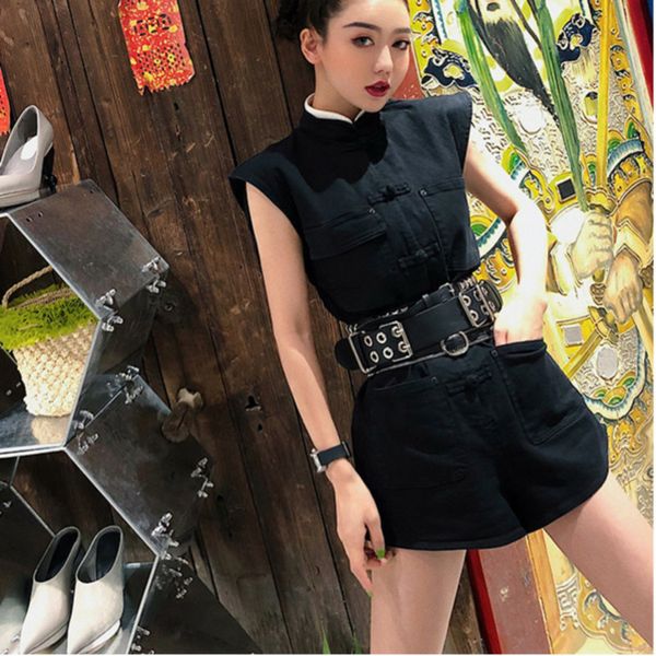 deat 2019 summer new fashion clothes women high waist buttoned denim cotton sleeveless regular black feminina playsuits qh61401, Black;white
deat 2019 summer new fashion clothes women high waist buttoned denim cotton sleeveless regular black feminina playsuits qh61401, Black;white