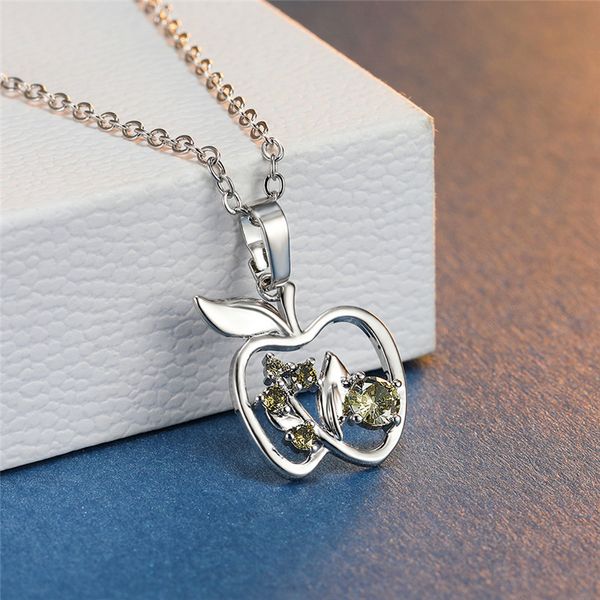 cute female olive green pendant necklace hollow apple silver chain necklaces for women charm bridal crystal wedding necklace
cute female olive green pendant necklace hollow apple silver chain necklaces for women charm bridal crystal wedding necklace