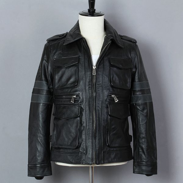 motorcycle m65 men cowhide genuine leather jacket male slim fit short multi-pocket locomotive clothing biker coat, Black
motorcycle m65 men cowhide genuine leather jacket male slim fit short multi-pocket locomotive clothing biker coat, Black