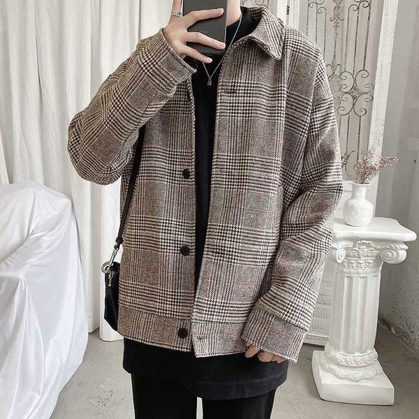 men's wool & blends plaid woolen jacket fashion retro casual short coat men streetwear wild loose british style jackets mens, Black
men's wool & blends plaid woolen jacket fashion retro casual short coat men streetwear wild loose british style jackets mens, Black