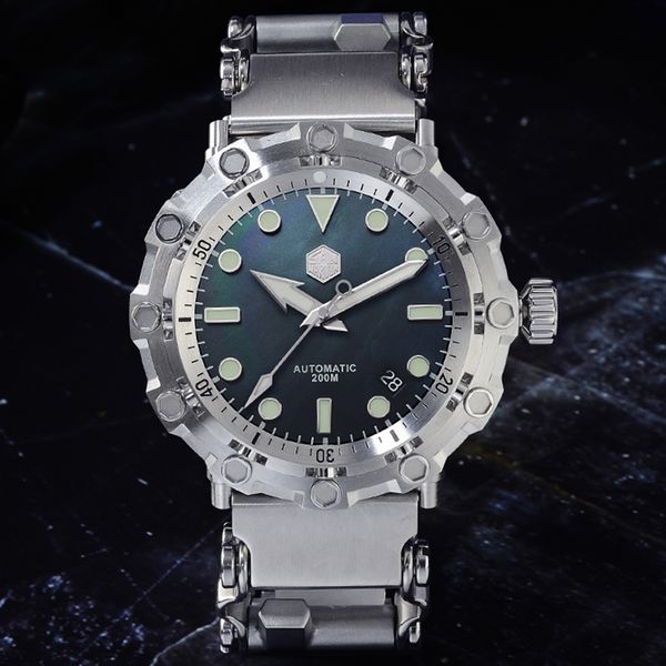 san martin limited edition men's diving watch mechanical watch 200m waterproof ocs flying saucer tool steel belt, Slivery;brown
san martin limited edition men's diving watch mechanical watch 200m waterproof ocs flying saucer tool steel belt, Slivery;brown