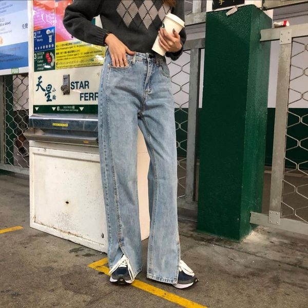 spring korean new high-waisted loose washed retro leg cuff spilt straight floor-length pants jeans women fashion streetwear 2020, Blue
spring korean new high-waisted loose washed retro leg cuff spilt straight floor-length pants jeans women fashion streetwear 2020, Blue