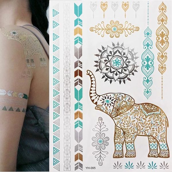 flash boho metallic gold flash colorful waterproof temporary tattoo silver elephant gold henna for body art
flash boho metallic gold flash colorful waterproof temporary tattoo silver elephant gold henna for body art