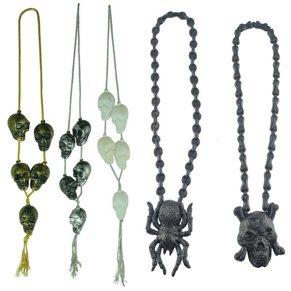 

novelty fashion halloween decoration props scary skull necklace pendant simulation spider hanging chain drops for kids wholesale