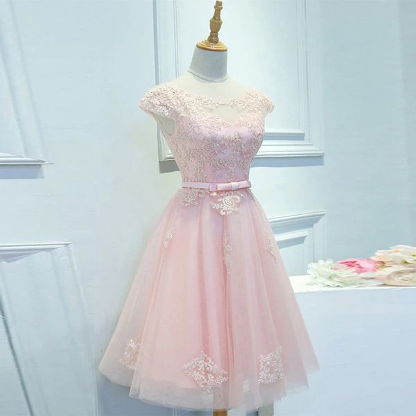 chic scoop cap sleeve beautiful prom dresses a-line lace applique short pink homecoming dresses with sash bodice party dresses for juniors, Black
chic scoop cap sleeve beautiful prom dresses a-line lace applique short pink homecoming dresses with sash bodice party dresses for juniors, Black