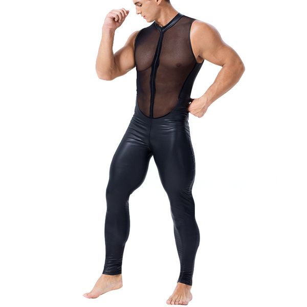 wetlook patent leather jumpsuit mens see through mesh zipper front catsuit zentai full bodysuit nightclub stage outfits, Black
wetlook patent leather jumpsuit mens see through mesh zipper front catsuit zentai full bodysuit nightclub stage outfits, Black