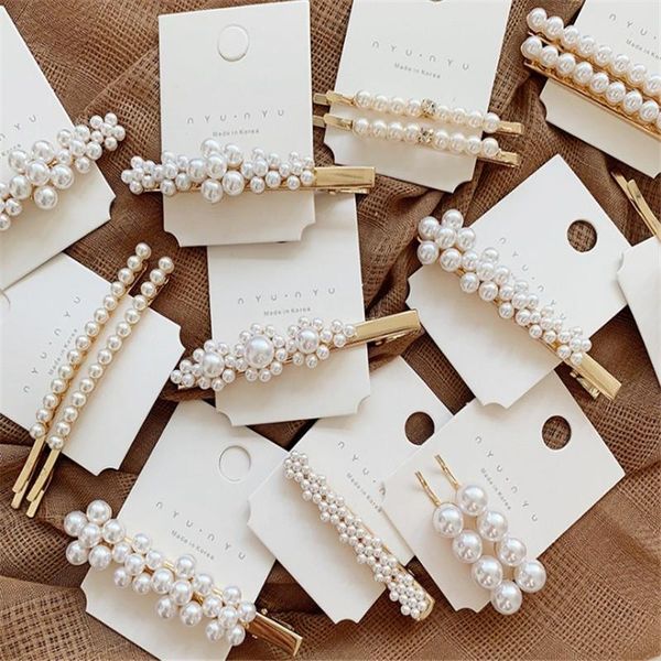 

1/2pc pearl metal hairclips for women wedding hair clip hairpin gold alloy barrette hairgrip bobby pin hair accessories mix designs, Slivery;white
