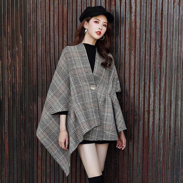 yasuguoji new autumn winter woolen cloak jacket women fashion plaid tweed cashmere long cape poncho coat women, Black
yasuguoji new autumn winter woolen cloak jacket women fashion plaid tweed cashmere long cape poncho coat women, Black