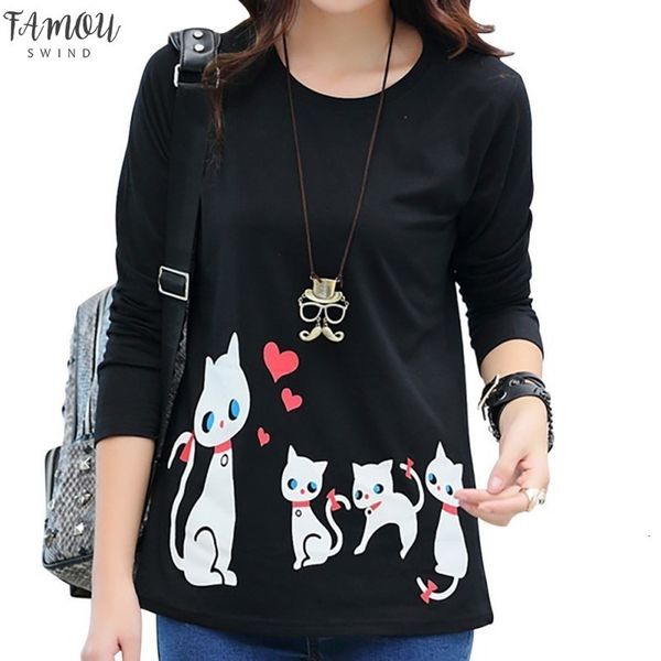 autumn casual wild women t shirt round neck cat print pullover long sleeve basic bottoming shirt, White
autumn casual wild women t shirt round neck cat print pullover long sleeve basic bottoming shirt, White