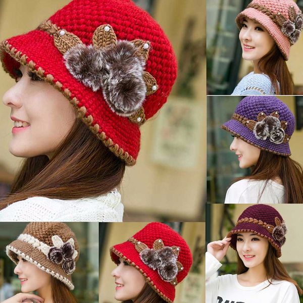 new women lady winter warm casual caps female beautiful wool crochet knitted flowers decorated ears hats, Black;white
new women lady winter warm casual caps female beautiful wool crochet knitted flowers decorated ears hats, Black;white