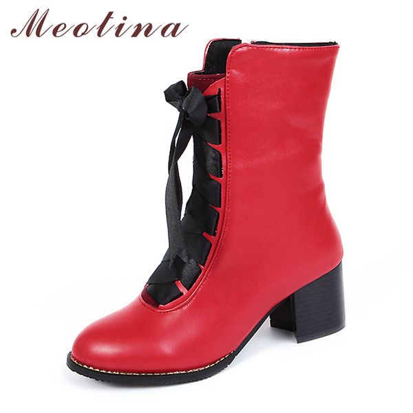meotina women boots winter 2018 block heel ladies motorcycle boots lace up mid calf red ladies shoes big size 45 46 yellow, Black
meotina women boots winter 2018 block heel ladies motorcycle boots lace up mid calf red ladies shoes big size 45 46 yellow, Black