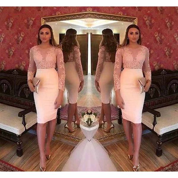 elegant sheath party dresses lace long sleeves appliques backless arabic knee length prom formal dress, Black
elegant sheath party dresses lace long sleeves appliques backless arabic knee length prom formal dress, Black