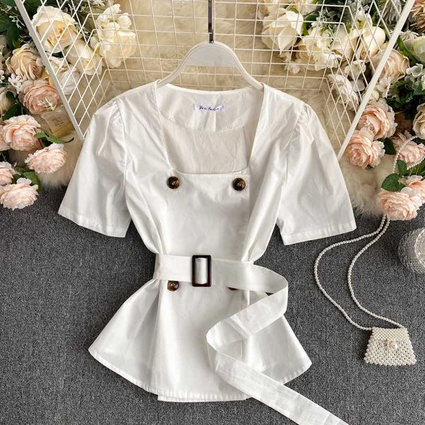 retro square collar shirt women double breasted lace up waistband blouse ladies lotus leaf elegant summer short sleeve, White
retro square collar shirt women double breasted lace up waistband blouse ladies lotus leaf elegant summer short sleeve, White