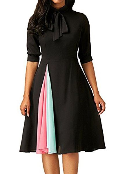 allfennler women's elegant tie neck half sleeve pleated swing flare dress, Black;gray
allfennler women's elegant tie neck half sleeve pleated swing flare dress, Black;gray