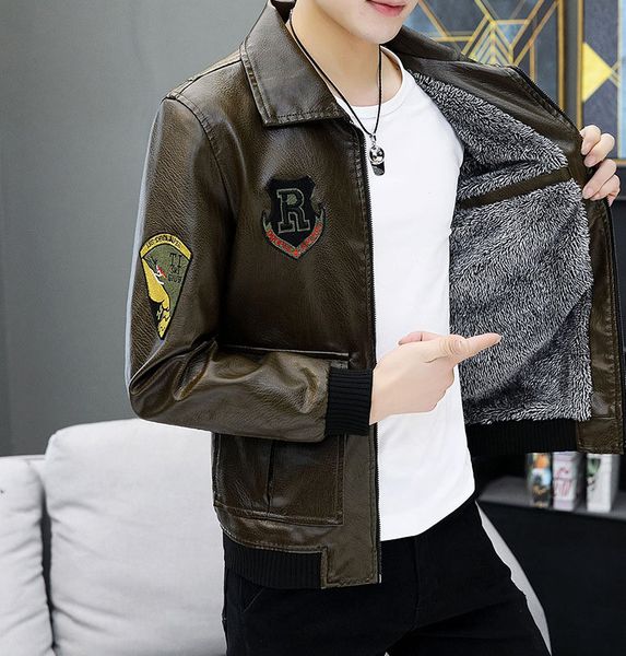 autumn winter men's designer leather flight jackets fashion men's leather thick solid jacket fleece warm coat plus size m-4xl whol, Black
autumn winter men's designer leather flight jackets fashion men's leather thick solid jacket fleece warm coat plus size m-4xl whol, Black