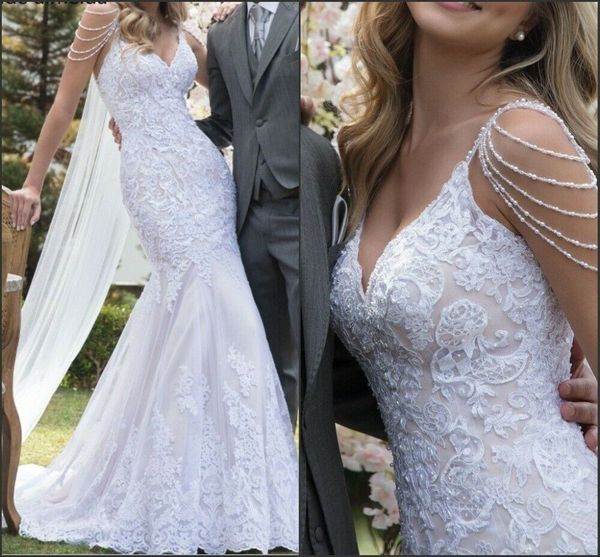 lace mermaid wedding dresses beading short sleeve v neck bridal gowns plus size appliqued backless wedding dress, White
lace mermaid wedding dresses beading short sleeve v neck bridal gowns plus size appliqued backless wedding dress, White