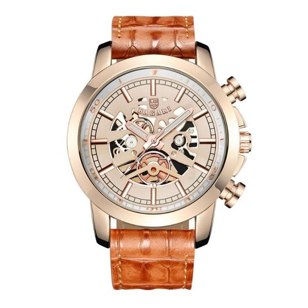 bagari men's leather openwork waterproof quartz business sports watch, Slivery;brown
bagari men's leather openwork waterproof quartz business sports watch, Slivery;brown