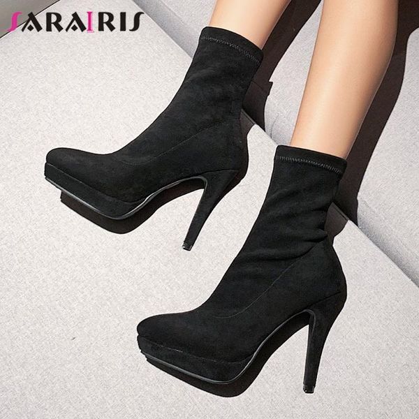 sarairis female black pointed toe ankle platform boots party thin high heels boots women high sock shoes woman
sarairis female black pointed toe ankle platform boots party thin high heels boots women high sock shoes woman