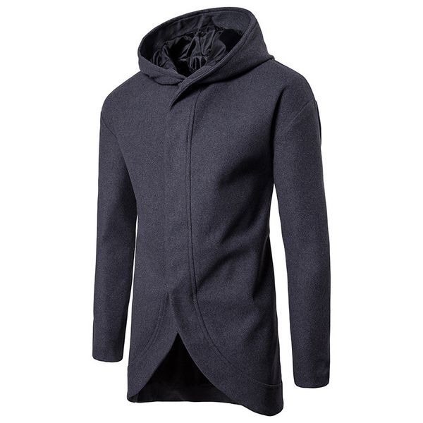 mens designer woolen coat irregular hem covered button homme solid coat fashion male hooded casual coat, Black
mens designer woolen coat irregular hem covered button homme solid coat fashion male hooded casual coat, Black