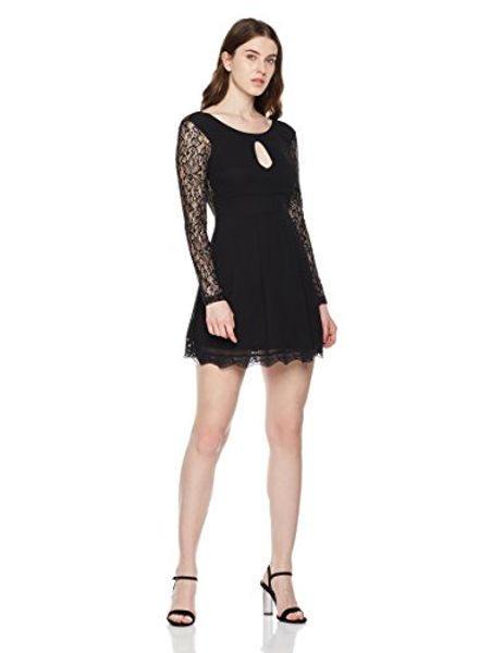 

true angel women's round neck with keyhole at front v shape at back neck long sleeve lace cocktail dress, Black;gray