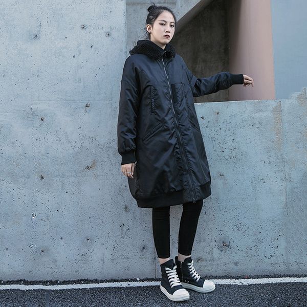 black split big size cotton-padded coat long sleeve loose fit women parkas fashion tide new utumn winter 2019 as073 
black split big size cotton-padded coat long sleeve loose fit women parkas fashion tide new utumn winter 2019 as073