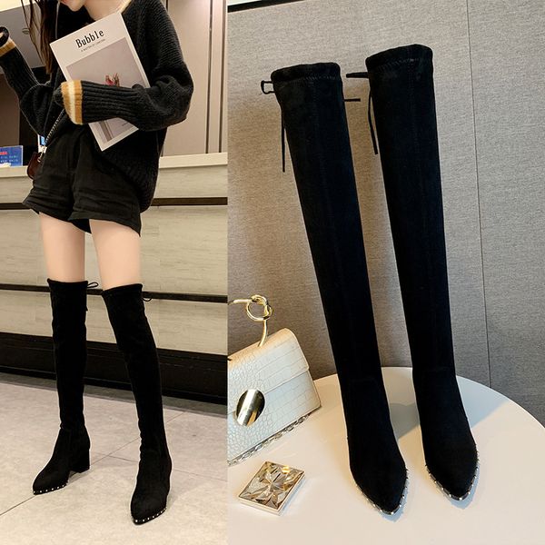 lace up rivets women boots over knee booties ladies brand women's shoes over-the-knee fashion pointy rubber high heel lace-up, Black
lace up rivets women boots over knee booties ladies brand women's shoes over-the-knee fashion pointy rubber high heel lace-up, Black
