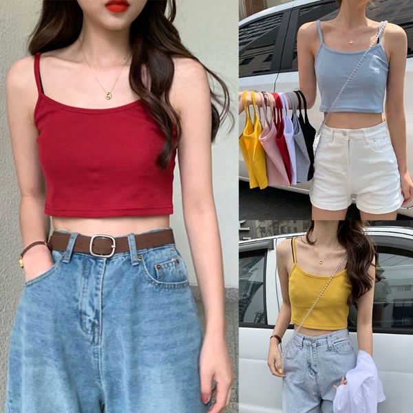 women summer navel slim camis vest solid color spaghetti strap crop basic layer casual sleeveless streetwear, Gray;blue
women summer navel slim camis vest solid color spaghetti strap crop basic layer casual sleeveless streetwear, Gray;blue