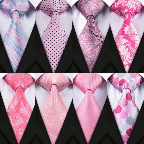 

barry.wang new pink tie for wedding men's ties set with hanky cufflinks 100% silk men neck tie for male wedding party business, Blue;purple