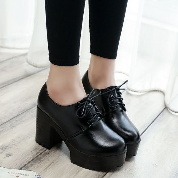 2019 new thick with high heels thick sole shoes british women's shoes autumn laces students round head ladies casual women shoes t20052, Black
2019 new thick with high heels thick sole shoes british women's shoes autumn laces students round head ladies casual women shoes t20052, Black