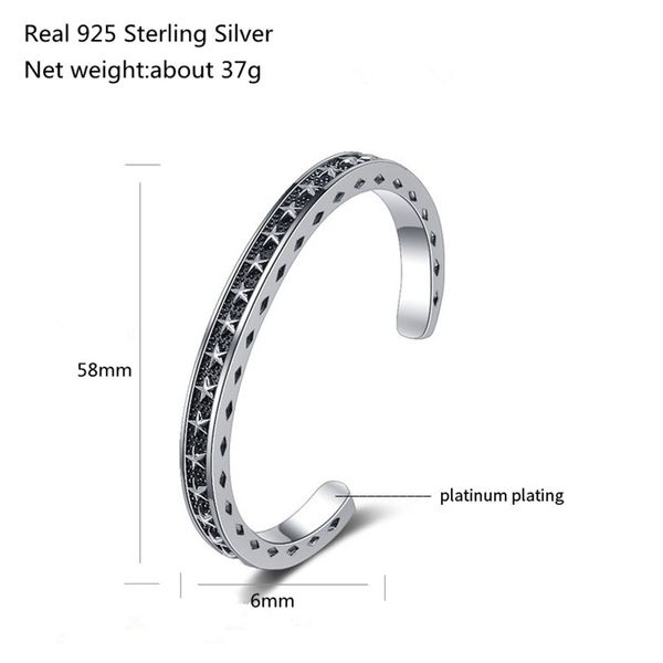 real 925 sterling silver unique bracelet bangle women retro celebrity star style open bracelet for women rock punk jewelry, Black
real 925 sterling silver unique bracelet bangle women retro celebrity star style open bracelet for women rock punk jewelry, Black