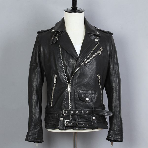 genuine fashion leather men black sheepskin motorcycle biker jacket lapel belt slim fit short real leahter coat
genuine fashion leather men black sheepskin motorcycle biker jacket lapel belt slim fit short real leahter coat