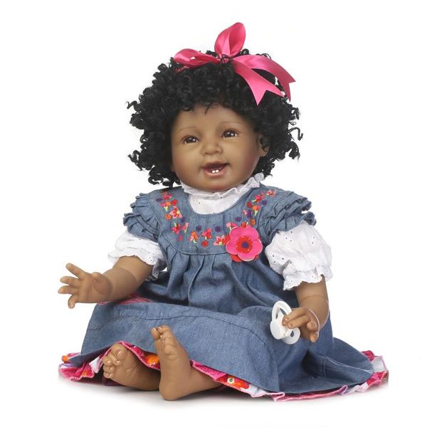 

55cm silicone reborn black skin girl baby doll toy 22inch vinyl newborn princess toddler smile babies doll birthday xmas gifts
