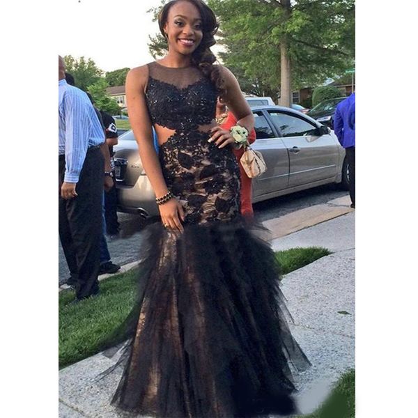vestido de festa evening gowns for black girls mermaid jewel cutaway side lace appliqued prom dresses, Black;red
vestido de festa evening gowns for black girls mermaid jewel cutaway side lace appliqued prom dresses, Black;red