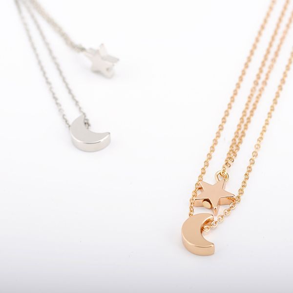 double layer women necklace geometric moon star girl adjustable neck pendant dangle chain body jewelry gift, Silver
double layer women necklace geometric moon star girl adjustable neck pendant dangle chain body jewelry gift, Silver