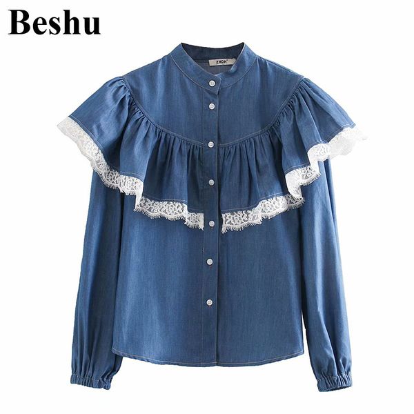 2019 shirt women denim patchwork blouse casual long sleeve shirt lace vintage long sleeve blusa feminina, White
2019 shirt women denim patchwork blouse casual long sleeve shirt lace vintage long sleeve blusa feminina, White