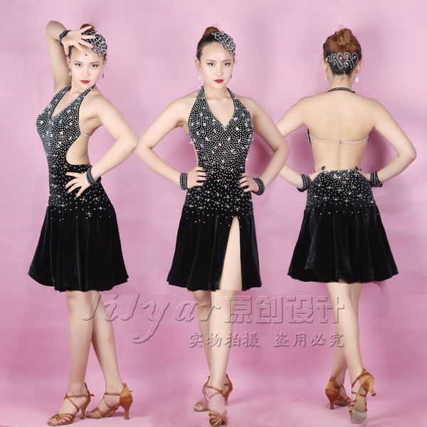 latin dance competition costume performance costume black elastic velvet side open mid-east drill, Black;red
latin dance competition costume performance costume black elastic velvet side open mid-east drill, Black;red