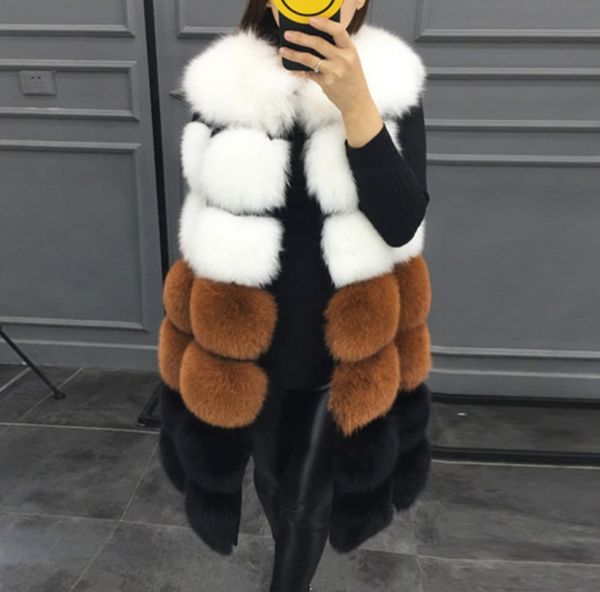new fashion winter women's fur vest coat warm long vests fur vests women faux fur vest coat outerwear jacket, Black