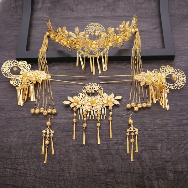 chinese ancient gold show phoenix crown classical wedding hair comb bride's hair ornament, Golden;white
chinese ancient gold show phoenix crown classical wedding hair comb bride's hair ornament, Golden;white