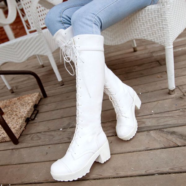 white boots shoes lacing martin boots female platform thick heel high-leg boots female, Black
white boots shoes lacing martin boots female platform thick heel high-leg boots female, Black