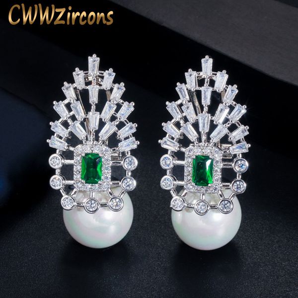 cwwzircons luxury cubic zirconia pave big round drop pearl earrings for women statement wedding party jewelry cz614, Silver
cwwzircons luxury cubic zirconia pave big round drop pearl earrings for women statement wedding party jewelry cz614, Silver