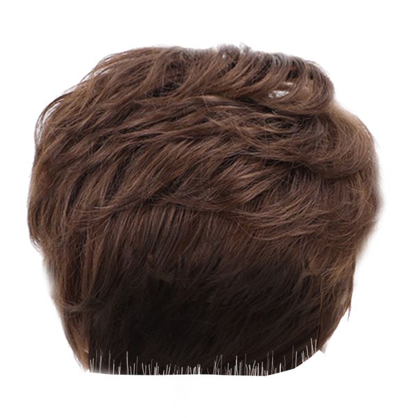 women short human hair layered curly wavy wig pixie cut cosplay party straight wigs 10 inches hairpiece, Black
