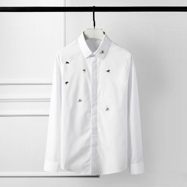 luxury metal rivet long sleeve solid color mens dress shirts fashion slim party nightclub shirt man plus size, White;black
luxury metal rivet long sleeve solid color mens dress shirts fashion slim party nightclub shirt man plus size, White;black