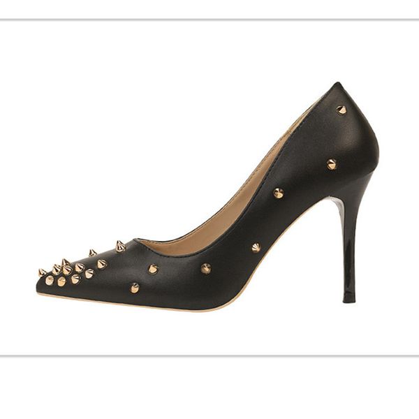 women's fashionable thin high heels women's high heels shallow mouth pointed head rivet single heel, Black
women's fashionable thin high heels women's high heels shallow mouth pointed head rivet single heel, Black