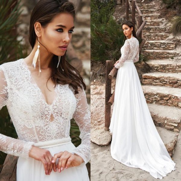 bohemian beach wedding dresses 2020 v neck lace chiffon long sleeves bridal gowns wedding dress plus size robes de mariée, White
bohemian beach wedding dresses 2020 v neck lace chiffon long sleeves bridal gowns wedding dress plus size robes de mariée, White