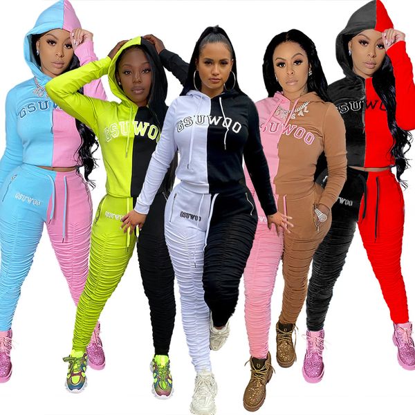 womens designer two piece sets color matching embroidered hoodie fabric pleated stacked sports suit female clothing, White
womens designer two piece sets color matching embroidered hoodie fabric pleated stacked sports suit female clothing, White