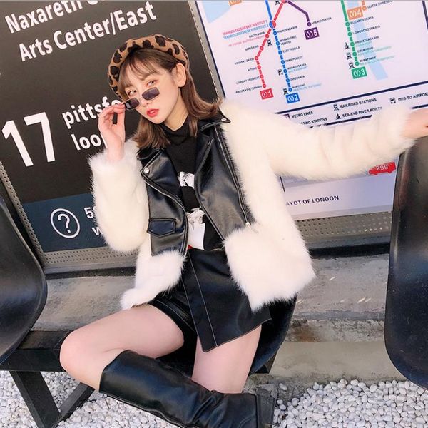 faux fur patchwork pu leather jackets female long sleeve zipper slim cool coats spring new fashion brand outerwear gx1690, Black
faux fur patchwork pu leather jackets female long sleeve zipper slim cool coats spring new fashion brand outerwear gx1690, Black