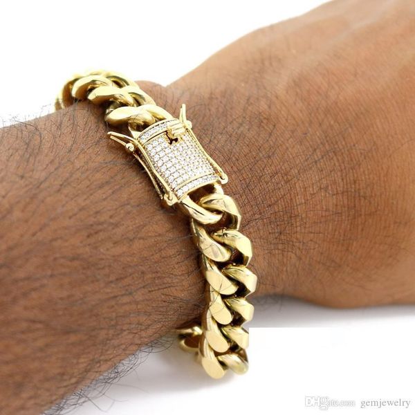 14mm mens hip hop cuban miami link bracelet rhinestone cz clasp iced out gold silver stainless steel chain bracelet 21cm, Black
14mm mens hip hop cuban miami link bracelet rhinestone cz clasp iced out gold silver stainless steel chain bracelet 21cm, Black